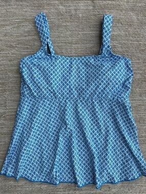 Lands' Light Blue White Moroccan Print Flowy Tankini Swim Top size M